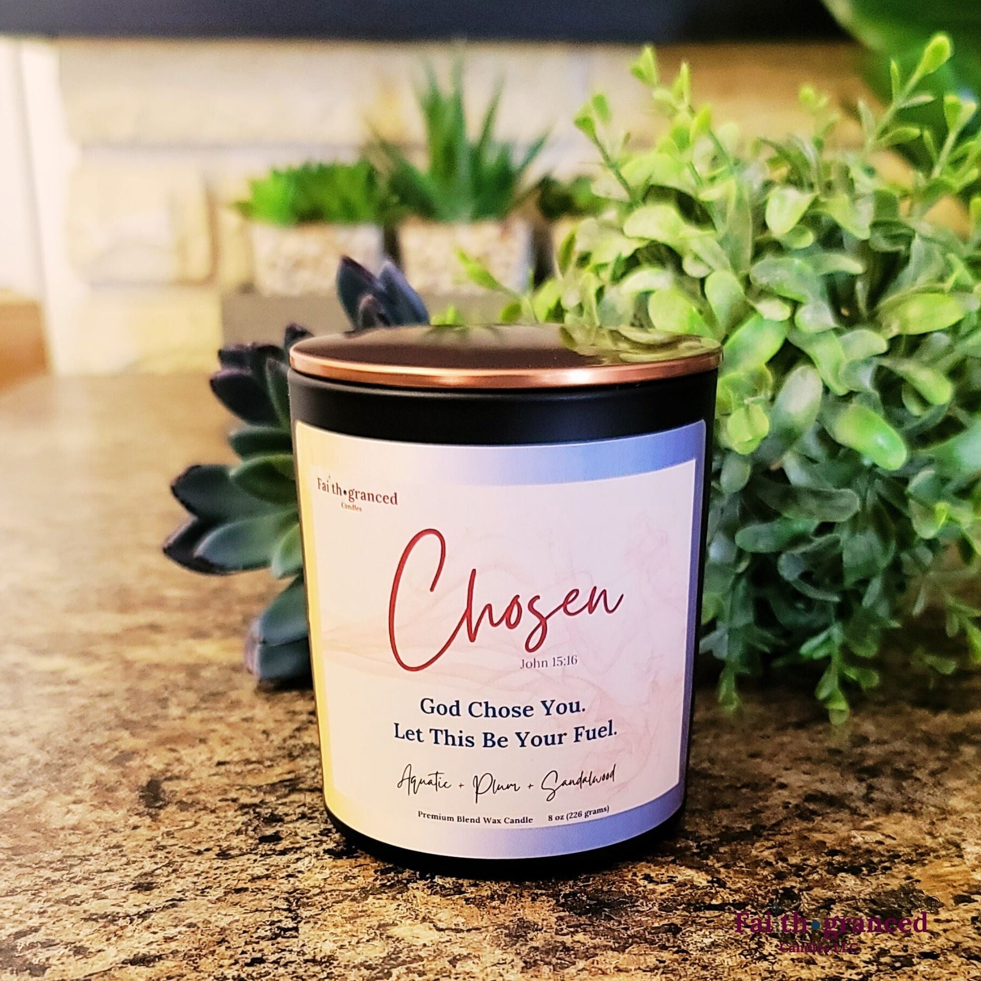 Chosen: Aquatic + Plum + Sandalwood Scented Candle - Faithgranced