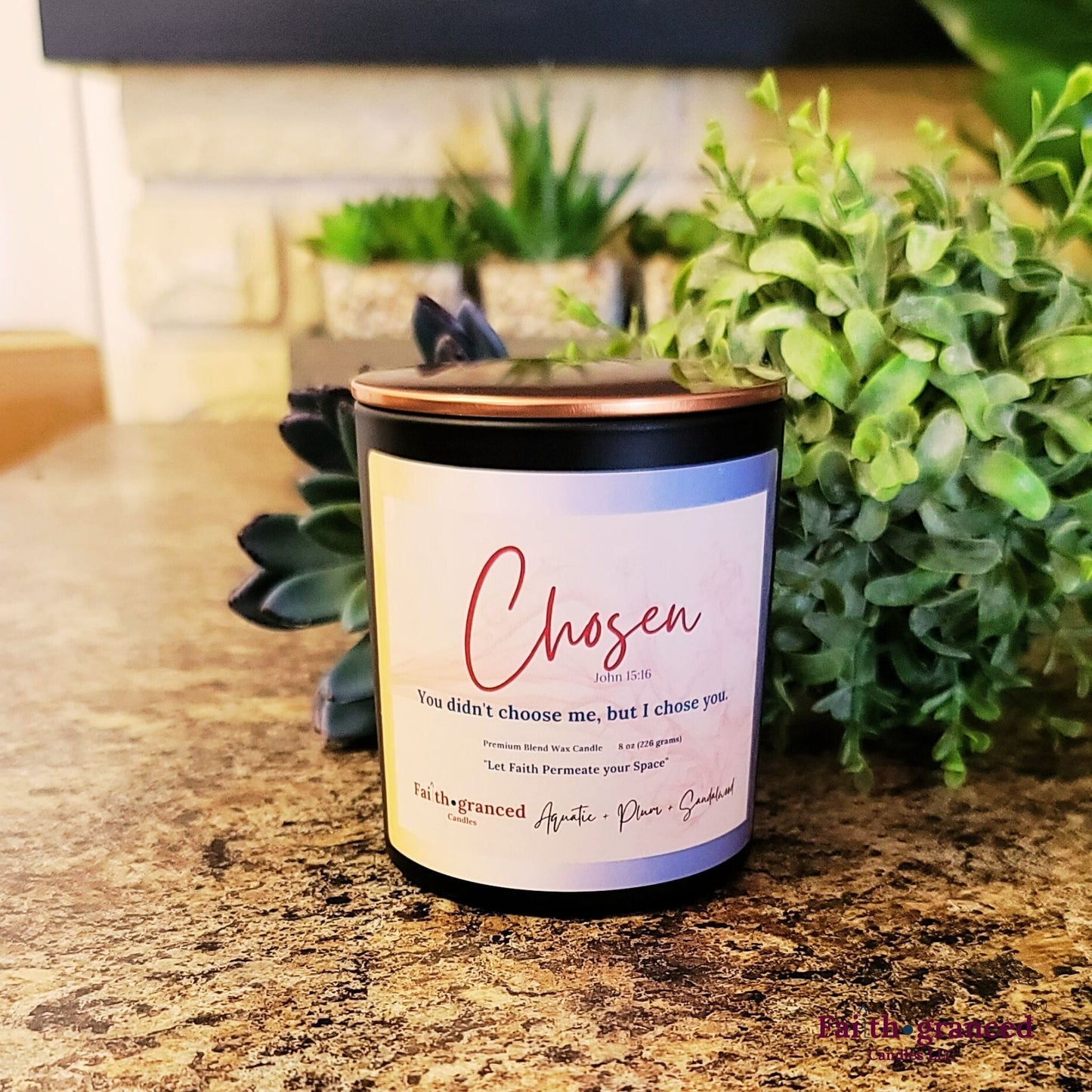 Chosen: Aquatic + Plum + Sandalwood Scented Candle - Faithgranced