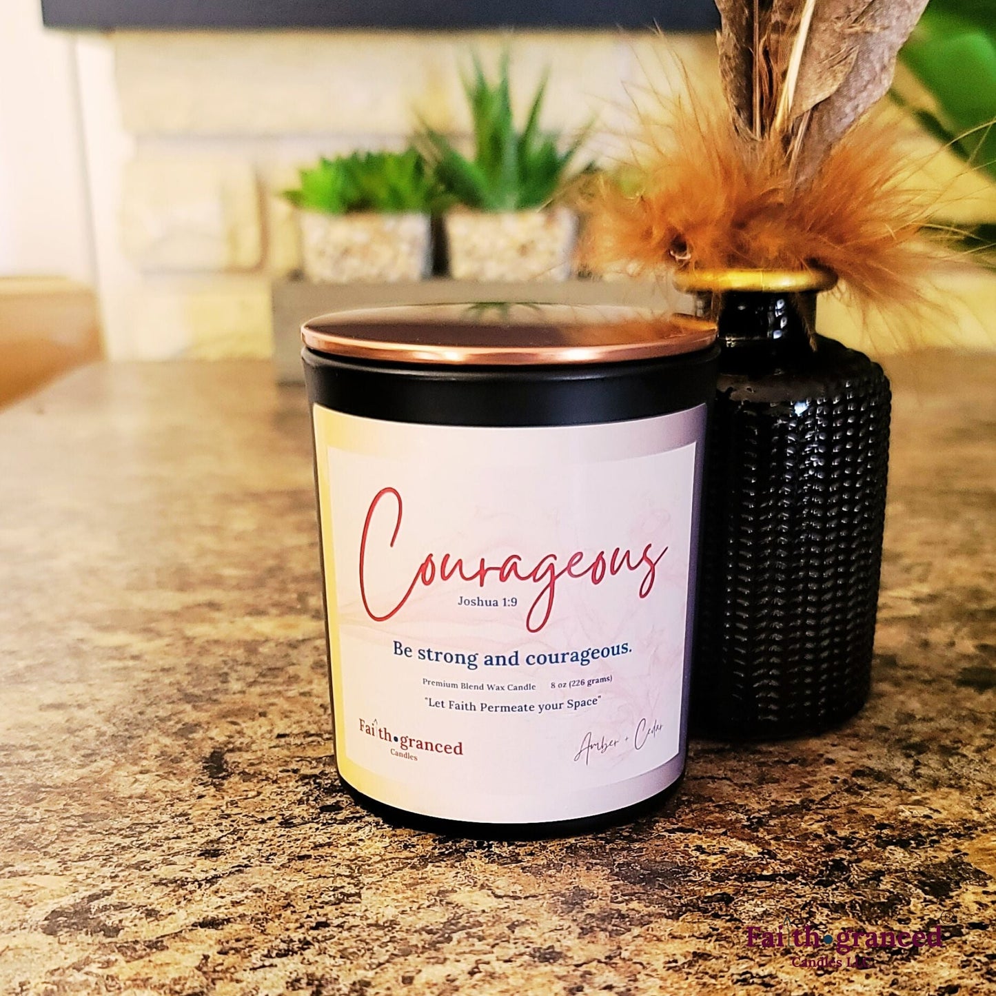 Courageous: Amber + Cedar Scented Candle - Faithgranced