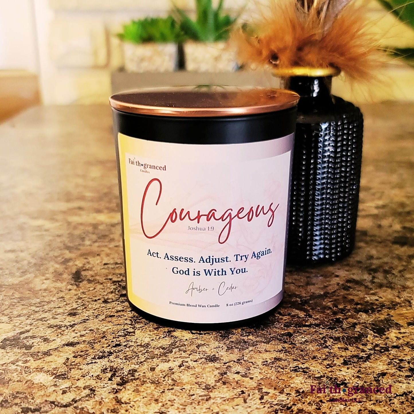 Courageous: Amber + Cedar Scented Candle - Faithgranced