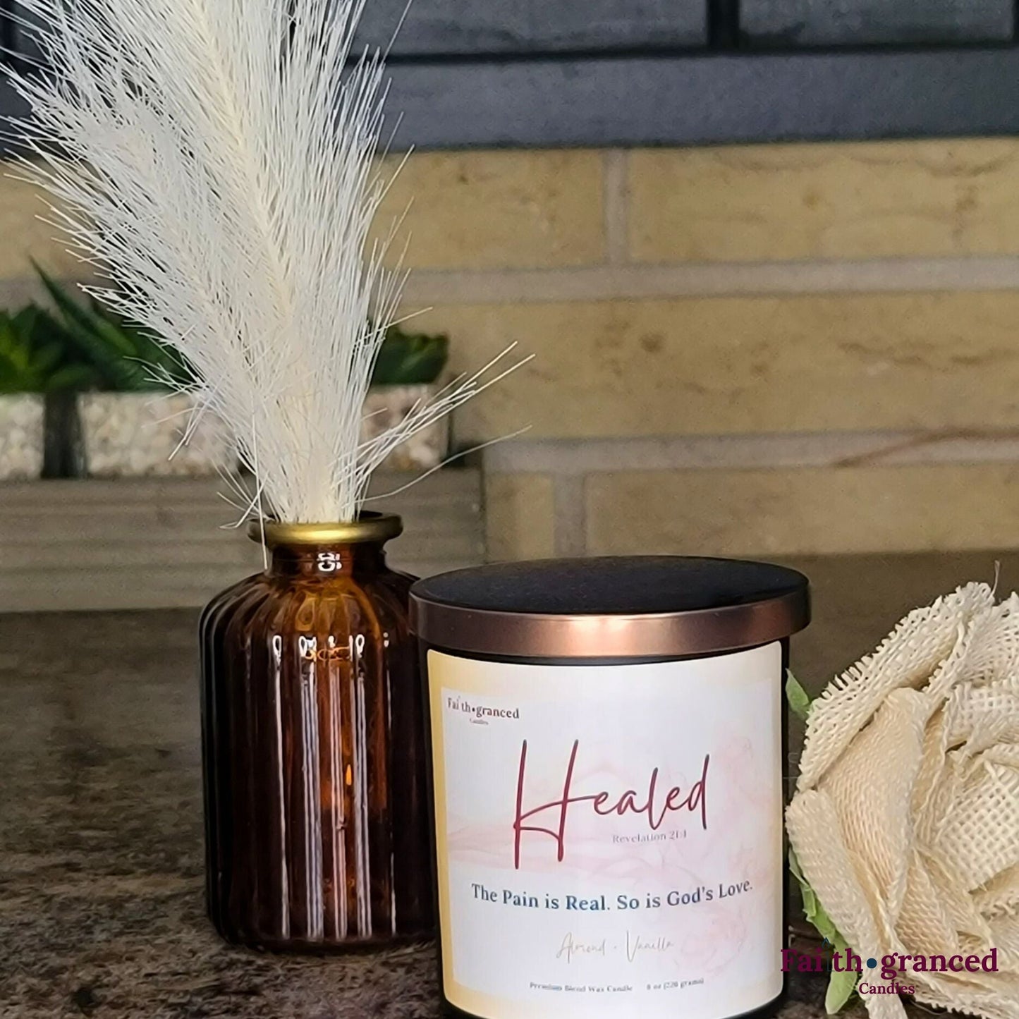 Healed: Almond + Vanilla Scented Candle - Faithgranced