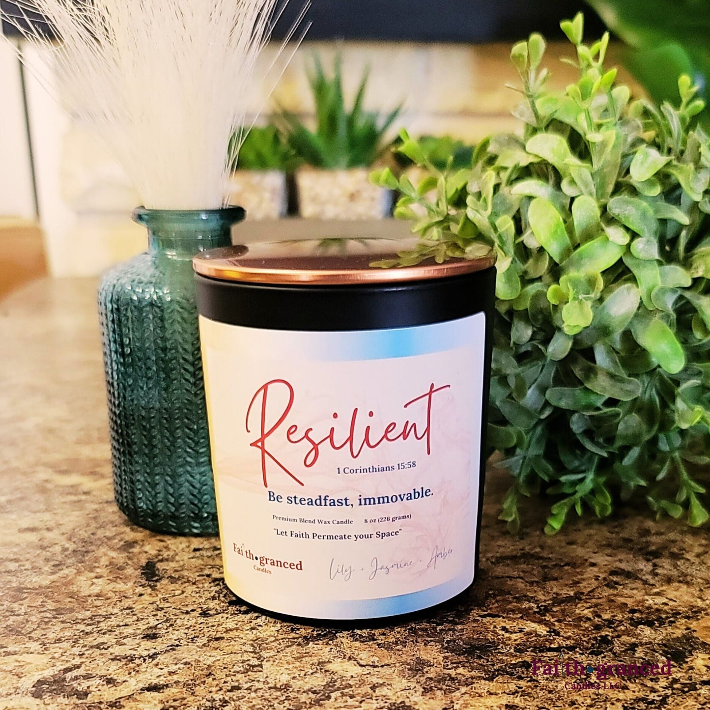 Resilient: Lily + Jasmine + Amber Scented Candle - Faithgranced